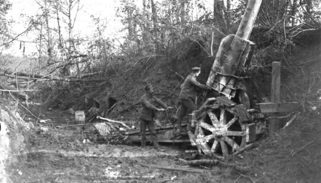 182_German 8.3 Howitzers captured by Canadians. Advance East of Arras. October, 1918.